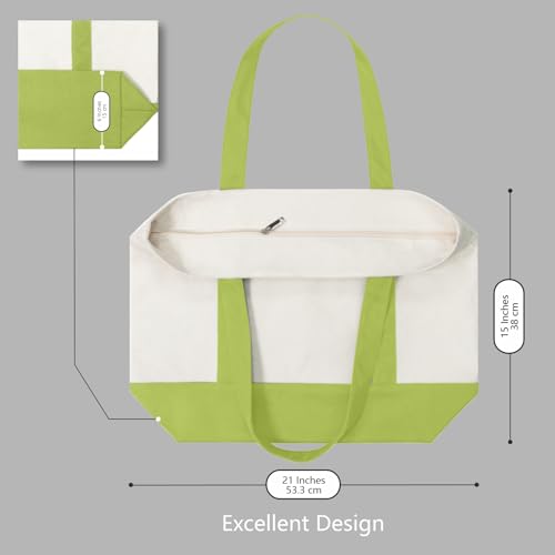 Image of TOPDesign 1-Pack Canvas Tote Bag with an External Pocket, Reusable Grocery Shopping Bag, Top Zipper Closure, Daily Essentials (Light Green /Natural)