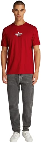 Tommy Hilfiger Herren T-Shirt Kurzarm mit Branding, Mehrfarbig (Medium Red), S – Ansicht 4