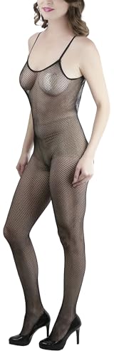 Image of ToBeInStyle Women's Bodystocking Crotchless Peek-A-Boo Fishnet Lace Bodysuit