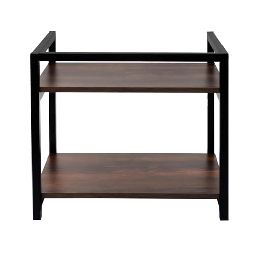Image of REMANENCE 2-Layer Microwave Stand, OTG Stand, Microwave Oven Platform Rack, Kitchen Storage Shelf (Walnut Brown & Black Pipe,Alloy Steel;Engineered Wood, Tiered Shelf) (Black)