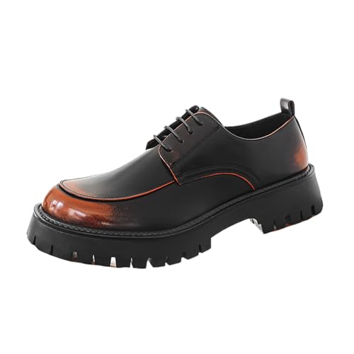 Men's Patent Leather Chunky Platform Oxford Shoes Retro Round Toe Lug Sole Non-Slip Lace-Up Business Work Wedding Formal Shoes