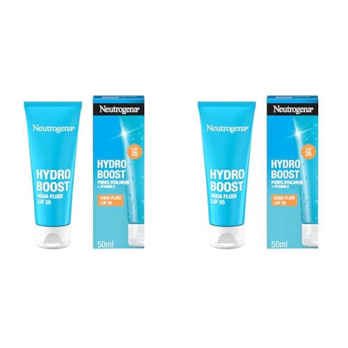 Neutrogena Hydro Boost Aqua Fluid LSF 25 (50ml), leichte Gesichtspflege & Feuchtigkeitsfluid mit Hyaluronsäure & Vitamin C für intensive Feuchtigkeit (Packung mit 2)