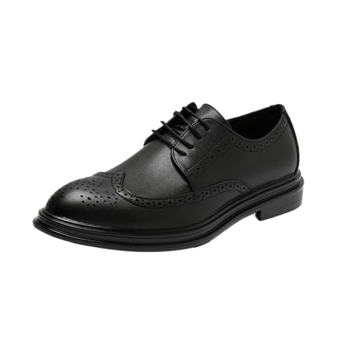 Mens Classic Pointed Oxfords Leather Lace Up Low Heels Carved Fashion Dress Shoes for Office Business Casual Work
