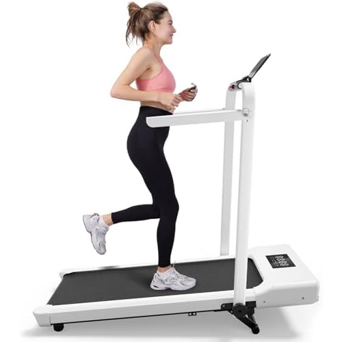 DeerRun Walking Pad Treadmill with Incline and Handle Bar, 3 in 1 Foldable Treadmills for Home Small Office, 300lbs Portable Compact Under Desk Treadmill with App White