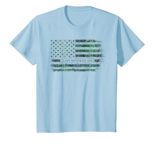 Clan Sutherland Scottish Tartan US Flag Kilt Scotland T-Shirt, Youth, Baby Blue, 4T