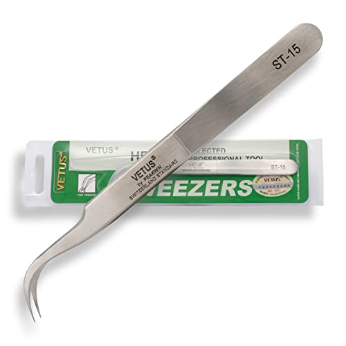 P-Beauty Cosmetic Accessories Pinzas VETUS para extensiones de pestañas ST-15 | Ideal para la técnica de volumen | Incluye tapa protectora | VETUS ST-15