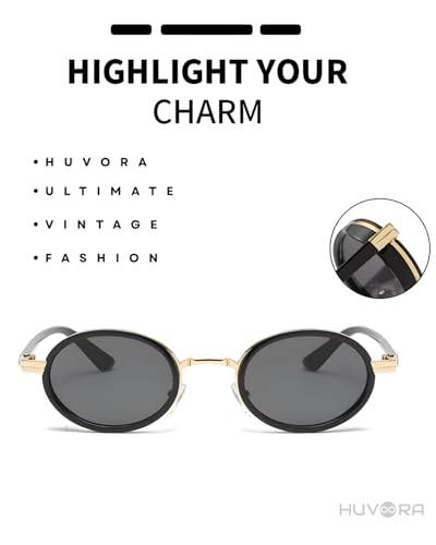 Image of Retro Oval Sunglasses for Men Women - Unisex Vintage Fashion Sun Glasses - Metal Hinge - UV400 Protected Anti Glare Goggles for Man Woman - Branded Stylish Driving Party Sunglass