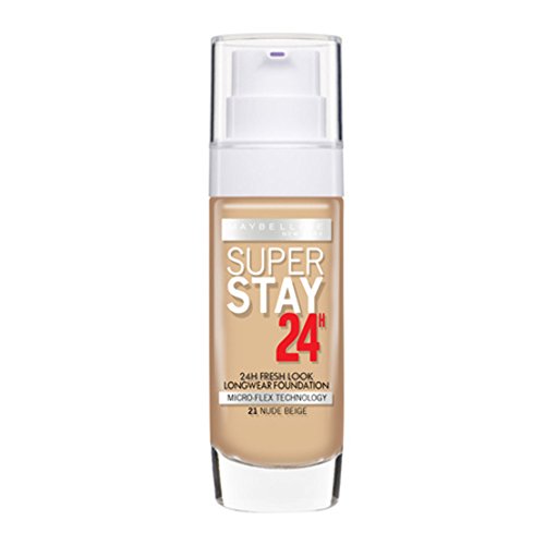 Maybelline Superstay 24HRS 21 Nude Beige Frasco dispensador - base de maquillaje (Nude Beige, Piel mixta, Piel seca, Piel normal, Piel grasosa, Piel sensible, Frasco dispensador, 24 h, Francia, 33 mm)