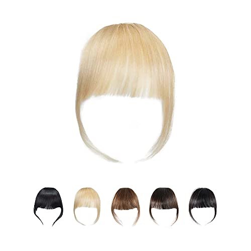 Dsoar Clip in Bangs Real Human Hair Bangs Fringe Hair Hair Extensions Flat Bangs with Temples, Blonde Color