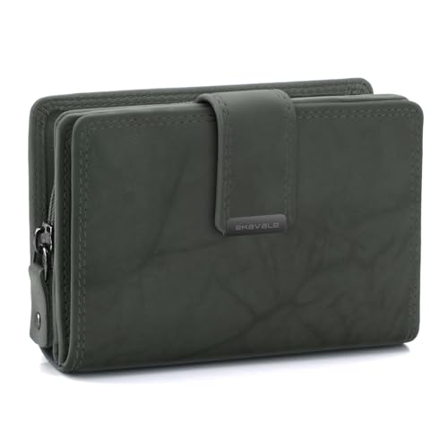 ekavale Damen Geldbörse aus weichem Leder mit RFID-Schutz - Damen-Portemonnaie (Antik-Waldgrün)