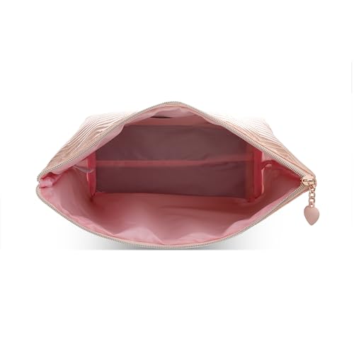 Juicy Couture Pink Blush Makeup Bag Cosmetics Organizer Travel Essentials Top Zip Pouch Faux Patent Leather Zig Zag Pattern2