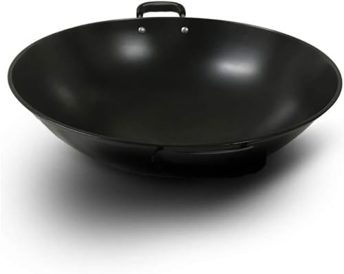 18 inch Cast Iron Wok, Chinese Style Wok, Traditional Hand Hammered Pot, with Cover and 2 Pot Ear, Does not Rust-41cm (41cm)