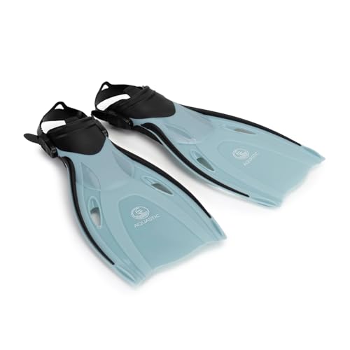 AQUASTIC Aletas de snorkel SHOAL Talla 43/46 Color EU Azul Aletas de natación largas y ajustables para adultos Cierre con correa Cómodo Fácil de llevar Materiales PP TPE duraderos