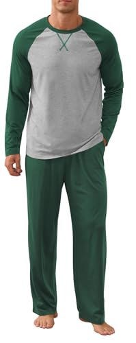 NITAGUT Mens Pajama Set Long Sleeve Sleepwear 2 Piece Loungewear Green