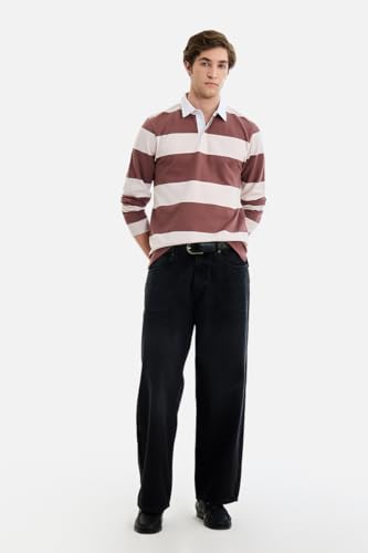 Image of SNITCH Men's Polo T-Shirt | Slim Fit Striped Pattern with Long Sleeves Breathable Cotton Fabric for Ultimate Comfort & All Day Casual Wear