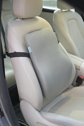 Image of Car Seat Cushion with Lumbar Support I Memory Foam Ergonomic Backrest for Upper, Middle & Lower Back Pain Relief I Posture Correction Chair Support for Car & Office Use - 17x15x5inch, Grey