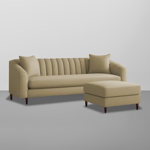 Image of Casaliving Doraldo 4 Seater L Shape Convertible Sofa Set for Living Room, 3 Seater & Ottoman Modular Sectional Couch for Small Space (Cream Colour) Fabric