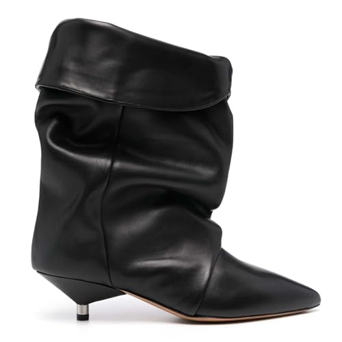 Slouchy Ankle Boots for Women Kitten Heels Wide Calf Boots Pointed Toe Pull on Ankle Booties Fall Winter Shoes