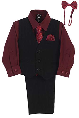 Boys Easter Outfit Boys Suit Ring Bearer Outfit for Boys Dress Shirt and Tie Church Clothes for Toddler Boy Vest and Pant Set Boys Formal Dresswear Set Kids 4 Piece Burgundy Size 6-9 Months