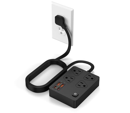 VPSUN Power Strip Surge Protector with 20W USB C Ports,6Ft Flat Plug Extension Cord Wall Mount 4 Outlets Extender,Fast USB Charging Station 1080J (Black)