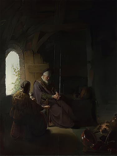 Affiche Anna et le Tobie aveugle de Rembrandt Van Rijn impression sur toile haut de gamme