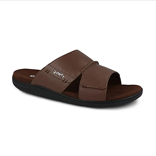Gravity Defyer Men's GDEFY Eltal Leather Sandal - VersoShock Proven Performance Orthotic Slides