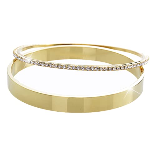 Surgical Stainless Steel Twin Slim and Thick Bangle Bracelet with Swarovski Crystal