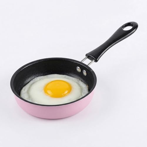 Geettcaifu 4.7 Inch Egg Frying Pan - Mini Nonstick Skillet for Single Eggs Pancakes & Appetizers Heat Resistant Handle Induction Compatible Small Pan for Gas & Electric Stovetops-(Pink)