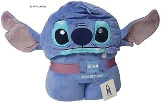 Disney Lilo & Stitch Hooded Throw Blue Soft Fleece Cosy Wrap Blanket Stitch 3D Ears 120cm x 150cm PRIMARK