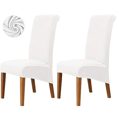 Stretch XL/Oversized Extra Large Velvet Dining Room Chair Covers for Kitchen Dining，Removable Washable Chair Protectors Slipcovers (Off White, 2)