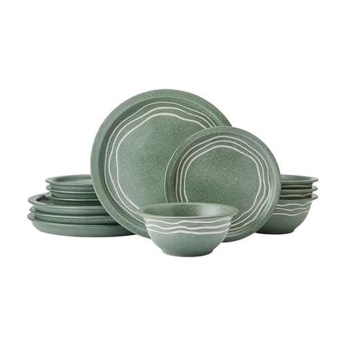 Pfaltzgraff Nature's Pallet 12 Piece Stoneware Dinnerware Set, Service for 4, Modern Style, High Rims for Everyday use, Green Pfaltzgraff Nature's Pallet 12 Piece Stoneware Dinnerware Set, Service for 4, Modern Style, High Rims for Everyday use, Green
