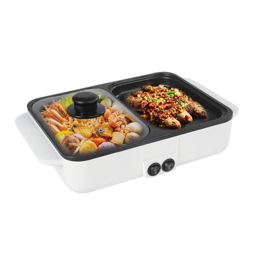110V Hot Pot Electric, 2 In 1 Electric Hot Pot With Grill For Cooking, 1200W Electric Shabu Shabu Pot W/Dual Gear Power Control For Home, Party, Family & Friend Gathering, White