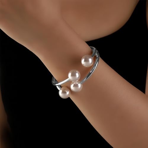 Gold Pearl Hand Cuff Bracelets for Women Chunky Large Pearls Cuffs Statement Bracelet Luxury Big Fake Faux Pearl Ball Handcuffs Jewelry Unique Pearly Gifts4