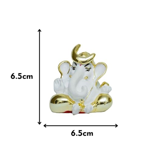 Image of Gold Plated Mini Chanda Ganesha | Ganpati Idol for Car Dashboard, Office Desk &, Pooja Room, Home Temple | Prosperity & Protection | Height 2.5 Inch