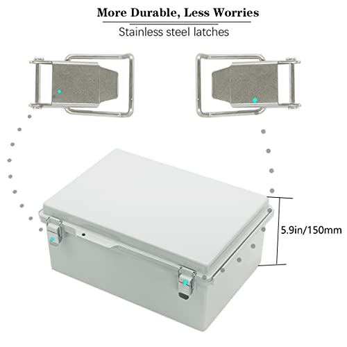 Image of Zulkit Junction Box ABS Plastic Dustproof Waterproof IP67 Electrical Boxes Hinged Shell Outdoor Universal Project Enclosure Grey, Stainless Steel Buckles 13.8 x 9.8 x 5.9 Inch