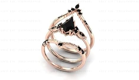 1CT-6CT Unique Black Onyx Engagement Ring Set Kite Shaped Black Onyx Antique Wedding Ring Set For Women Art Deco Unqiue Bridal Ring Vintage Promise Ring Set