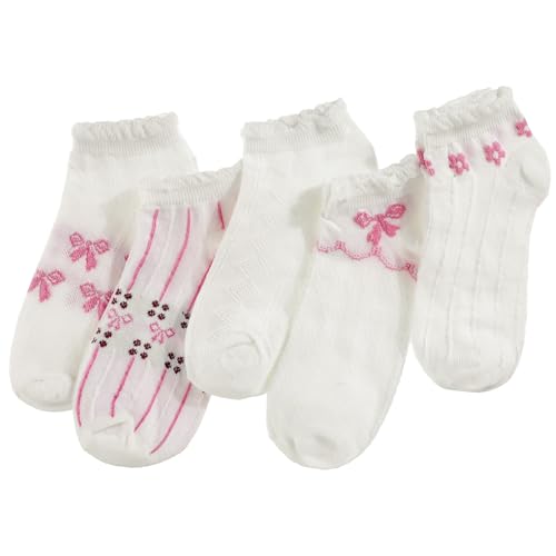 Chicingyou 5 Pairs Ruffled Bow Socks for Women Pink White Frill Ankle Socks with Bows Soft Breathable Cotton Cute Knitted Hosiery