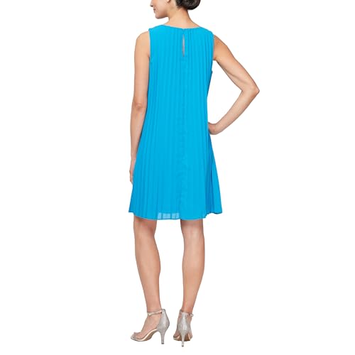 Image of S.L. Fashions Women's Short Sleeveless Pleated A-line Dress with Cutout Neckline