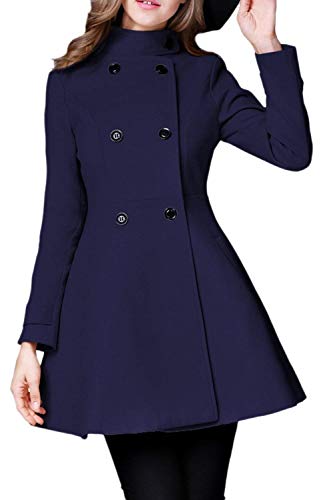 Damen Coat Mode Elegante Classic Zweireiher Mäntel Herbst Festlich Langarm Winter Stehkragen Slim Fit Dicke Warm Hochwertig Wollmantel Outerwear Unifarben (Color :...