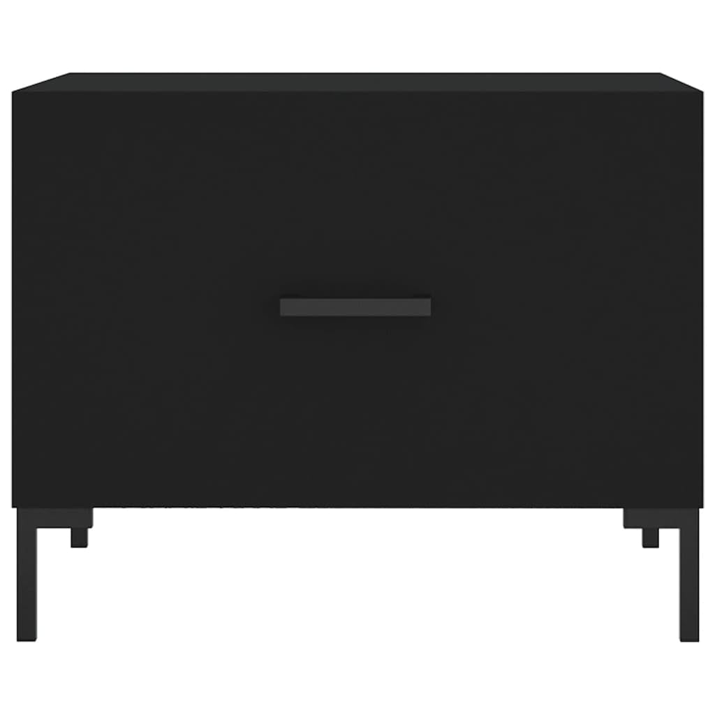 Juego de mesa de café negra de 50 x 50 x 40 cm de madera y hierro, diseño moderno con cajón y patas robustas, mesa auxiliar pequeña para salón, balcón y dormitorio