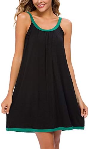 AVIIER Women Cotton Sleeveless Tank Nightgowns Wide Strap Chemise Full Slip Sleep dress (Black, XX-Large)