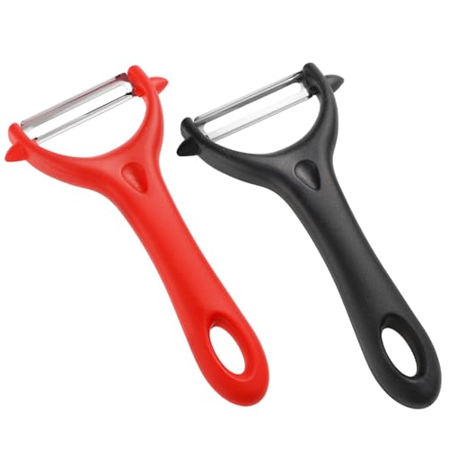 2 Stück Sparschäler, Edelstahl Kartoffelschäler Gemüseschäler Universalschäler für Küche Obst Gemüse (Schwarz, Rot)