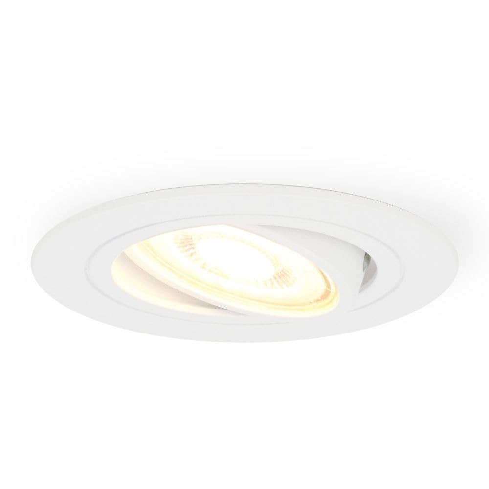 HOFTRONIC - 10er Set LED Einbaustrahler Weiß 230V - Schwenkbar und Stufenlos Dimmbar - Einbauleuchten 4 Watt - 345 Lumen - GU10 2700K Warmweiß - Deckenspots Rund (Ø75-80 mm) Flach