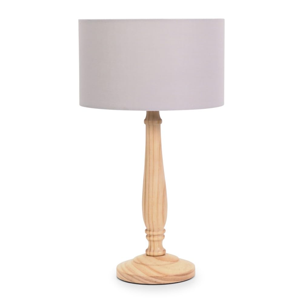 ValueLights | Traditional Light Wood Candlestick Table Lamp with Grey Fabric Drum Shade for Living Room Bedroom | Table Lamps, Home Décor & Improvement Essential | Included LED Bulb