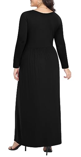 POPYOUNG Plus Size Maxi Dresses for Curvy Women Long Sleeves Casual Fall Long Dress with Pockets3