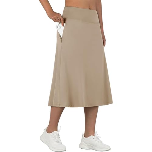 Women A-line Midi Skirt High Waist Elastic Waistband Casual Versatile Skirt