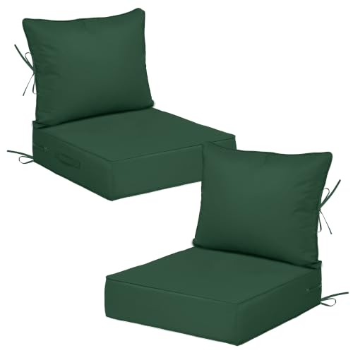 Hsohriif Outdoor Chair Cushions with Back, 24x24x4in, Dark Green, Set of 2