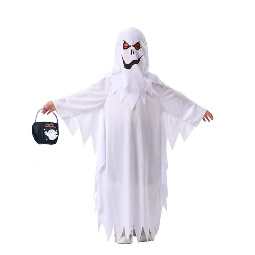 Costume di Halloween fantasma bianco per bambini Spooky Dolce o Saures con falce (7-9 anni, bianco)