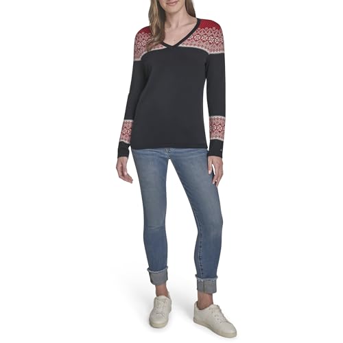 Tommy Hilfiger Women's Long Sleeve V-Neck Fairisle Pullover Sweater2