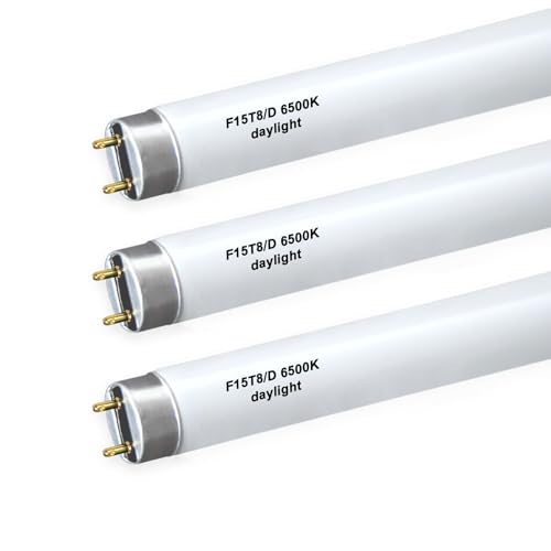 F15T8/D Daylight 18Inch 15 Watt T8 Straight Tube F15T8/DL T8 Linear Preheat Lighting Lamps G13 Medium Bi-Pin Base 6500K-Pack of 3